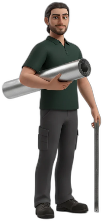Illustration : Mathurin portant un rouleau de zinc et une règle de ferblantier.